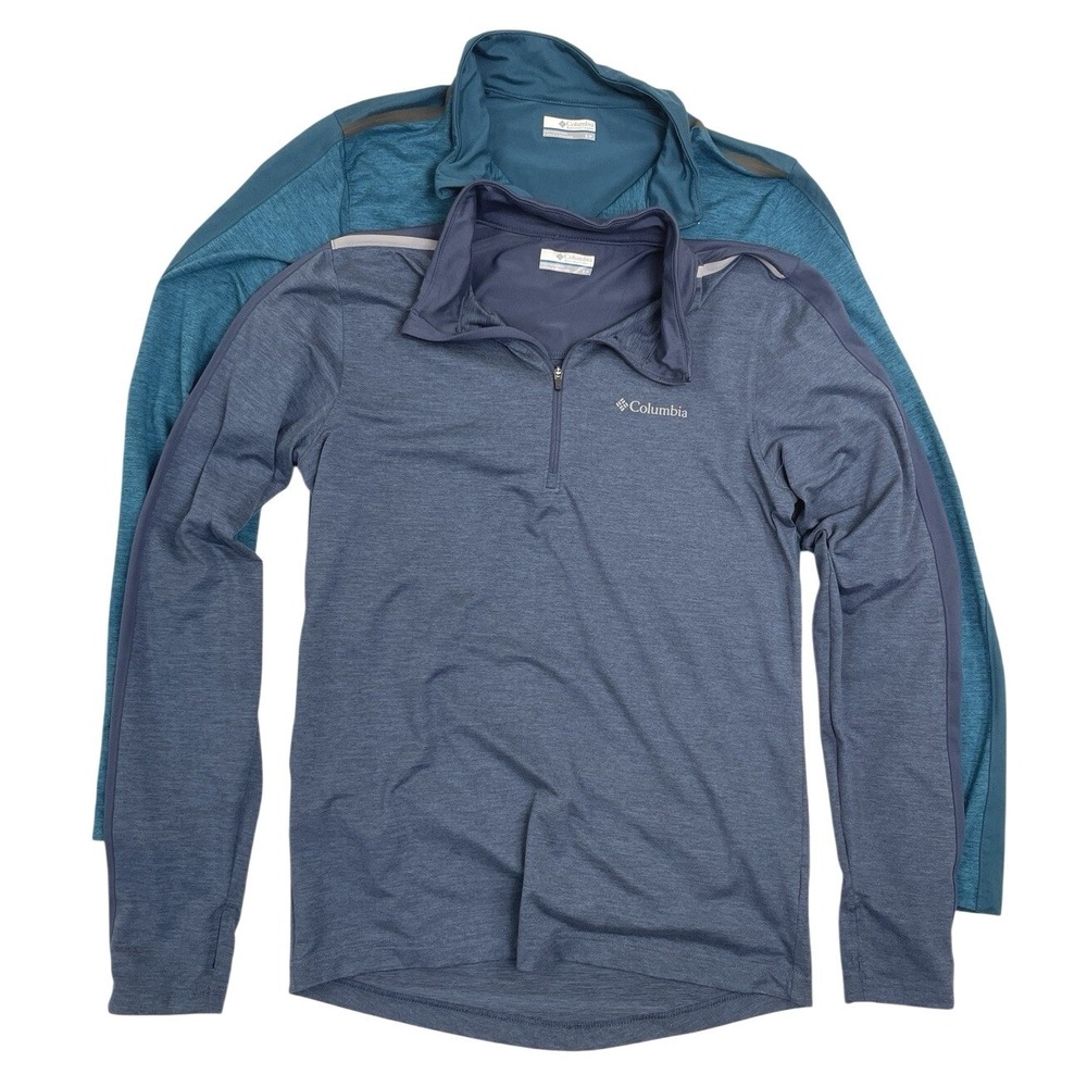 Columbia Mens Performance Pullover 1/4 Zip Bundle of 2 Small Teal Navy